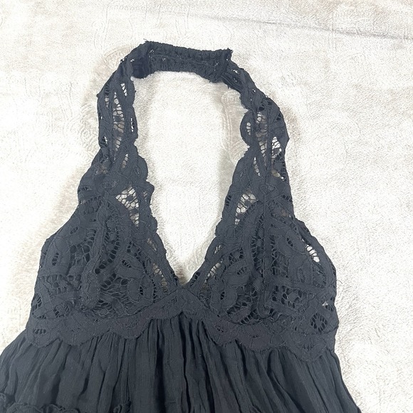 Free People Fp One Adella Babydoll Slip V Neck Black Lace Ruffle Dress Small - Picture 3 of 12